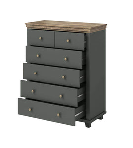 Evora 45 Chest of Drawers Arte-N 247DJU45 Functional, spacious practical, the Evora 45 combines timeless elegance cutting-edge aesthetics. This premium chest is crafted from 16mm laminated board for maximum structural strength, as well as resistance against abrasion, features six drawers for storage. It's available in Oak Lefkas with either a dark green or white finish. W90cm x H113cm x D42cm Colour: Abisko Ash  Oak Lefkas Green Oak Lefkas Six Drawers Matching Furniture Available Made from 16mm high-quality