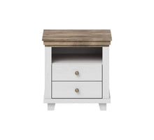 Load image into Gallery viewer, Evora 22 Bedside Table Arte-N 247DJU22 This bedside table is perfectly designed to blend in any modern or contemporary decor. With two drawers one large open compartment on top, it provides ample space to fit essential personal items for daily use. You can choose from two different colours, Oak Lefkas with green or white, so your space can reflect the rest of the design scheme perfectly. It is made from 16mm laminated board feels solid while being lightweight strong. W52cm x H54cm x D42cm Colour: Abisko Ash