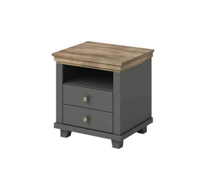 Evora 22 Bedside Table Arte-N 247DJU22 This bedside table is perfectly designed to blend in any modern or contemporary decor. With two drawers one large open compartment on top, it provides ample space to fit essential personal items for daily use. You can choose from two different colours, Oak Lefkas with green or white, so your space can reflect the rest of the design scheme perfectly. It is made from 16mm laminated board feels solid while being lightweight strong. W52cm x H54cm x D42cm Colour: Abisko Ash