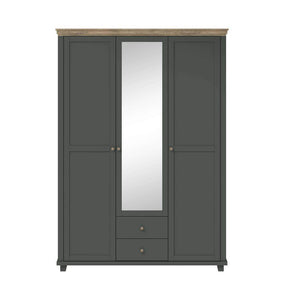 Evora 19 - 3 Door Wardrobe 154cm Arte-N 247DJU19 Add a touch of elegance to any bedroom make the most of its floor space with this beautiful modern mirrored wardrobe. It impresses with its high-quality craftsmanship offers two drawers, six shelves one hanging rail for storage. The three hinged doors are made from 16mm laminated board for durability, strength resistance against abrasion. W154cm x H216cm x D62cm Colour: Abisko Ash Oak Lefkas Green Oak Lefkas Three Hinged Doors [One Glass] Six Shelves Hanging 