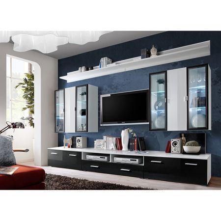 Icel Gloss Entertainment Media Wall Unit Arte-N 20 WS IC The Icel entertainment unit is designed for those who want to make the most out of their living room space. It equally utilizes both wall floor space to provide an endless range of storage options where books, decorations, electronics accessories of all sorts can be comfortably stored or displayed. The unit is made all the more prominent by the artistic contrast of its white black gloss finish, where the former elegantly dominates the latter for the p