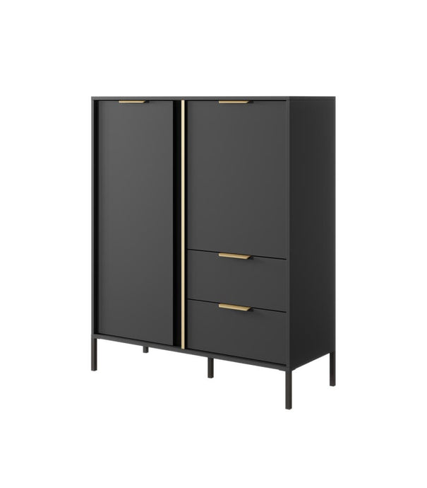Lars Highboard Cabinet 103cm Arte-N LARS-A-AN W103cm x H124cm x D40cm Colour: Anthracite Gold Two Hinged Doors Three Shelves Two Drawers Gold Hles Black Metal Legs ABS Edging Matching Furniture Available  Made from 16mm high-quality laminated board Assembly Required Weight: 52kg Estimated Direct Home Delivery Time: 3 - 4 Weeks