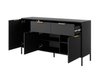 Load image into Gallery viewer, Lars Sideboard Cabinet 153cm [Drawers] Arte-N LARS-B-AN W153cm x H82cm x D40cm Colour: Anthracite Gold Three Hinged Doors Three Shelves Two Drawers Gold Hles Black Metal Legs ABS Edging Matching Furniture Available  Made from 16mm high-quality laminated board Assembly Required Weight: 48kg Estimated Direct Home Delivery Time: 3 - 4 Weeks
