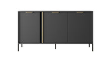 Load image into Gallery viewer, Lars Sideboard Cabinet 153cm Arte-N LARS-C-AN W153cm x H82cm x D40cm Colour: Anthracite Gold Three Hinged Doors Three Shelves Gold Hles Black Metal Legs ABS Edging Matching Furniture Available  Made from 16mm high-quality laminated board Assembly Required Weight: 43kg Estimated Direct Home Delivery Time: 3 - 4 Weeks