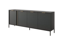 Load image into Gallery viewer, Lars Sideboard Cabinet 203cm Arte-N LARS-E-AN W203cm x H82cm x D40cm Colour: Anthracite Gold Four Hinged Doors Four Shelves Gold Hles Black Metal Legs ABS Edging Matching Furniture Available  Made from 16mm high-quality laminated board Assembly Required Weight: 57kg Estimated Direct Home Delivery Time: 3 - 4 Weeks