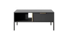 Load image into Gallery viewer, Lars Coffee Table 97cm Arte-N LARS-H-AN W97cm x H44cm x D60cm Colour: Anthracite Gold Two Drawers Open Compartment Gold Hles Black Metal Legs ABS Edging Matching Furniture Available  Made from 16mm high-quality laminated board Assembly Required Weight: 26kg Estimated Direct Home Delivery Time: 3 - 4 Weeks