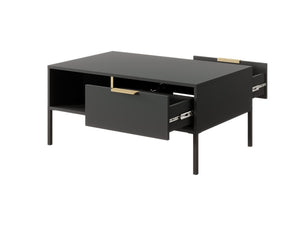 Lars Coffee Table 97cm Arte-N LARS-H-AN W97cm x H44cm x D60cm Colour: Anthracite Gold Two Drawers Open Compartment Gold Hles Black Metal Legs ABS Edging Matching Furniture Available  Made from 16mm high-quality laminated board Assembly Required Weight: 26kg Estimated Direct Home Delivery Time: 3 - 4 Weeks