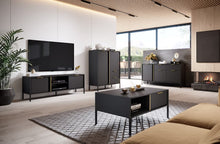 Load image into Gallery viewer, Lars Sideboard Cabinet 153cm [Drawers] Arte-N LARS-B-AN W153cm x H82cm x D40cm Colour: Anthracite Gold Three Hinged Doors Three Shelves Two Drawers Gold Hles Black Metal Legs ABS Edging Matching Furniture Available  Made from 16mm high-quality laminated board Assembly Required Weight: 48kg Estimated Direct Home Delivery Time: 3 - 4 Weeks