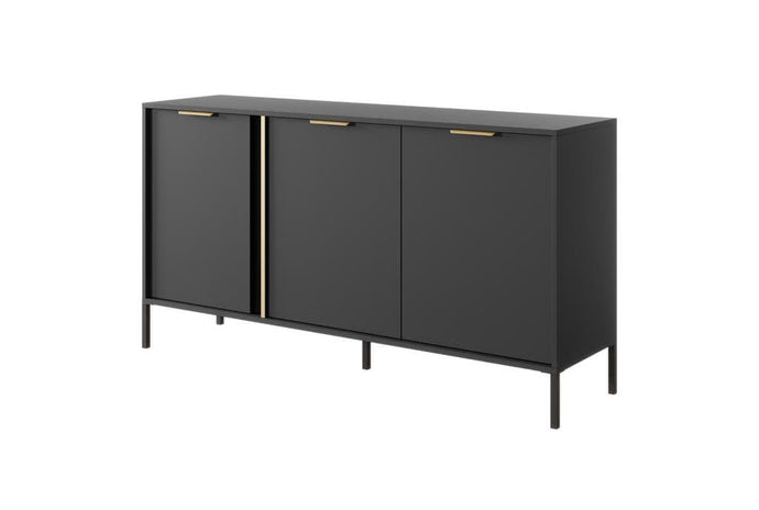 Lars Sideboard Cabinet 153cm Arte-N LARS-C-AN W153cm x H82cm x D40cm Colour: Anthracite Gold Three Hinged Doors Three Shelves Gold Hles Black Metal Legs ABS Edging Matching Furniture Available  Made from 16mm high-quality laminated board Assembly Required Weight: 43kg Estimated Direct Home Delivery Time: 3 - 4 Weeks