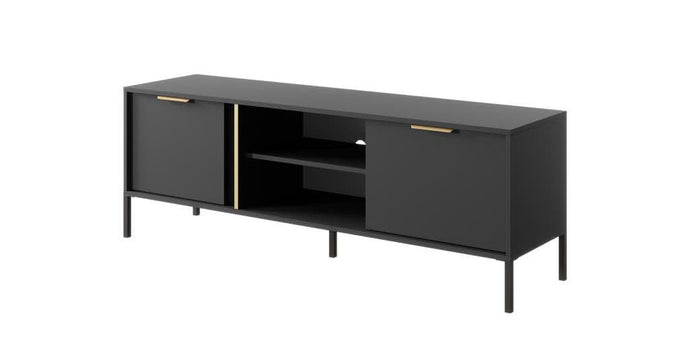 Lars TV Cabinet 153cm Arte-N LARS-G-AN W153cm x H54cm x D40cm Colour: Anthracite Gold Two Hinged Doors One Shelf Cable Management System Gold Hles Black Metal Legs ABS Edging Matching Furniture Available  Made from 16mm high-quality laminated board Assembly Required Weight: 30kg Estimated Direct Home Delivery Time: 3 - 4 Weeks