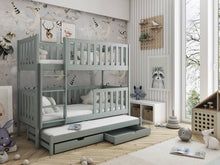 Load image into Gallery viewer, Lea Bunk Bed with Trundle Storage Arte-N BUNK-LEA-GREY-NM W198cm x H164cm x D98cm The gaps between safety guard panels are 6.5cm wide Top Safety Guard Height - 41.5cm Bottom Safety Guard Height: 41.5cm Distance between beds - 74cm Storage Drawers Height: Fronts - H11.5cm Sides back H9cm Ladder: Width - 40.5cm Distance between the ladder steps - 20.5cm Universal Ladder Placement - it can be assembled on either side The safety guards are not removable These beds can be taken apart used as three separate beds 