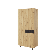 Load image into Gallery viewer, Marmo MR-01 Tall Cabinet 92cm Arte-N MARMO MR-01 W92cm x H200cm x D52cm Colour: Oak Artisan San Sebastian Two Hinged Doors Six Shelves Hanging Rail Metal Legs Soft-Close Weight: 82kg Made from 16mm high-quality laminated board Assembly Required Estimated Direct Home Delivery Time: 2-4 Weeks