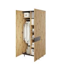 Load image into Gallery viewer, Marmo MR-01 Tall Cabinet 92cm Arte-N MARMO MR-01 W92cm x H200cm x D52cm Colour: Oak Artisan San Sebastian Two Hinged Doors Six Shelves Hanging Rail Metal Legs Soft-Close Weight: 82kg Made from 16mm high-quality laminated board Assembly Required Estimated Direct Home Delivery Time: 2-4 Weeks