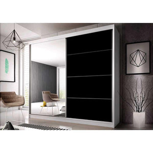 Multi 31 Sliding Mirror Door Wardrobe 183cm Arte-N MULTI31-W-183 This lofty wardrobe from the Multi collection maximizes its storage capacity with a tall stature segregated interior. It sts out with its highly decorative sliding doors, one mirrored the other enjoying a shiny, black gloss décor with contrasting white lining. The Multi 31 features a total of six shelves, three removable in nature, one hanging section. W183cm x H218cm x D61cm Wardrobe with two sliding doors Black Gloss mirror fronts Choice of 