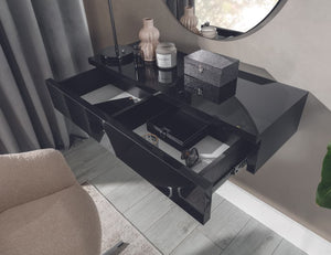 Navene Floating Dressing Table 100cm Arte-N NAVENE-NV-02-BLP W100cm x H20cm x D38cm Colour: Front: Black Gloss Carcass: Black Matt Front: White Gloss Carcass: White Matt Two Drawers ABS Edging Weight: 25kg Matching Furniture Available Made from 32mm 16mm high-quality laminated board Assembly Required Estimated Direct Home Delivery Time: 3 - 5 Weeks Fixings for wall mounting are not included as specific ones will be required for your type of wall
