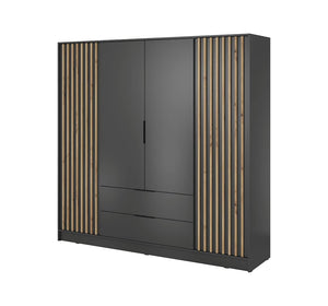 Nelly Hinged Door Wardrobe 206cm Arte-N NELLY 4D-OALM The Nelly four-door wardrobe is the perfect addition to any modern home. With eight broad shelves, one hanging rail two spacious drawers, this all-in-one piece has ample space to store anything from clothes, bedroom essentials to small bags, shoes other general items. Its availability in three different colours will make it easy to complement any interior help you create an understated look that is sure to impress visitors. W206cm x H200cm x D51cm Colour
