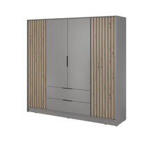 Load image into Gallery viewer, Nelly Hinged Door Wardrobe 206cm Arte-N NELLY 4D-OALM The Nelly four-door wardrobe is the perfect addition to any modern home. With eight broad shelves, one hanging rail two spacious drawers, this all-in-one piece has ample space to store anything from clothes, bedroom essentials to small bags, shoes other general items. Its availability in three different colours will make it easy to complement any interior help you create an understated look that is sure to impress visitors. W206cm x H200cm x D51cm Colour