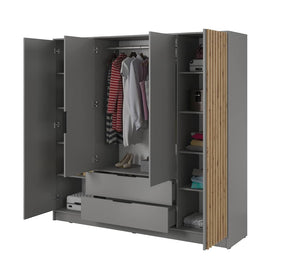Nelly Hinged Door Wardrobe 206cm Arte-N NELLY 4D-OALM The Nelly four-door wardrobe is the perfect addition to any modern home. With eight broad shelves, one hanging rail two spacious drawers, this all-in-one piece has ample space to store anything from clothes, bedroom essentials to small bags, shoes other general items. Its availability in three different colours will make it easy to complement any interior help you create an understated look that is sure to impress visitors. W206cm x H200cm x D51cm Colour