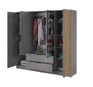 Nelly Hinged Door Wardrobe 206cm [Mirror] Arte-N NELLY 4D-OALM-M This stylish, highly functional versatile mirrored four-door wardrobe is the ideal storage solution to meet all your bedroom needs. Featuring eight broad shelves, one hanging rail two spacious drawers for storage, it will effortlessly blend in any modern or contemporary decor. It is made from 16mm laminated board so you can be assured it is durable, abrasion-resistant exceptionally sturdy. W206cm x H200cm x D51cm Colour: Oak Artisan Lamela Bla