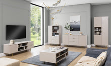 Load image into Gallery viewer, Nubia TV Cabinet 150cm Arte-N NUBIA-NB-06-CAH W150cm x H52cm x D41cm Colour: Cashmere Black One Hinged Door Four Open Compartments Two Drawers Cable Management System Gold Metal Legs Weight: 52kg ABS Edging Matching Furniture Available MDF Milled Front Made from 16mm high-quality laminated board Assembly Required Estimated Direct Home Delivery Time: 3 - 4 Weeks