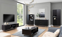Load image into Gallery viewer, Nubia Sideboard Cabinet 150cm Arte-N NUBIA-NB-02-CAH W150cm x H80cm x D41cm Colour: Cashmere Black Two Hinged Doors Two Shelves Three Drawers Gold Metal Legs Weight: 56kg ABS Edging Matching Furniture Available  MDF Milled Front Made from 16mm high-quality laminated board Assembly Required Estimated Direct Home Delivery Time: 3 - 4 Weeks