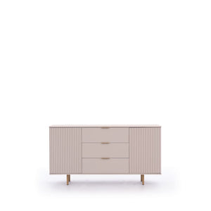 Nubia Sideboard Cabinet 150cm Arte-N NUBIA-NB-02-CAH W150cm x H80cm x D41cm Colour: Cashmere Black Two Hinged Doors Two Shelves Three Drawers Gold Metal Legs Weight: 56kg ABS Edging Matching Furniture Available  MDF Milled Front Made from 16mm high-quality laminated board Assembly Required Estimated Direct Home Delivery Time: 3 - 4 Weeks