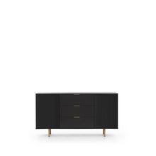 Load image into Gallery viewer, Nubia Sideboard Cabinet 150cm Arte-N NUBIA-NB-02-CAH W150cm x H80cm x D41cm Colour: Cashmere Black Two Hinged Doors Two Shelves Three Drawers Gold Metal Legs Weight: 56kg ABS Edging Matching Furniture Available  MDF Milled Front Made from 16mm high-quality laminated board Assembly Required Estimated Direct Home Delivery Time: 3 - 4 Weeks