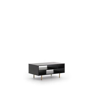 Nubia Coffee Table 100cm Arte-N NUBIA-NB-03-CAH W100cm x H45cm x D60cm Colour: Cashmere Black Open Compartments Gold Metal Legs Weight: 27kg ABS Edging Matching Furniture Available Made from 16mm high-quality laminated board Assembly Required Estimated Direct Home Delivery Time: 3 - 4 Weeks