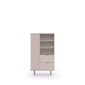 Nubia Highboard Cabinet 80cm Arte-N NUBIA-NB-04-CAH W80cm x H140cm x D41cm Colour: Cashmere Black One Hinged Door Four Shelves Two Drawers Gold Metal Legs Weight: 51kg ABS Edging Matching Furniture Available  MDF Milled Front Made from 16mm high-quality laminated board Assembly Required Estimated Direct Home Delivery Time: 3 - 4 Weeks
