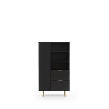 Load image into Gallery viewer, Nubia Highboard Cabinet 80cm Arte-N NUBIA-NB-04-CAH W80cm x H140cm x D41cm Colour: Cashmere Black One Hinged Door Four Shelves Two Drawers Gold Metal Legs Weight: 51kg ABS Edging Matching Furniture Available  MDF Milled Front Made from 16mm high-quality laminated board Assembly Required Estimated Direct Home Delivery Time: 3 - 4 Weeks