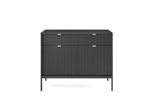 Load image into Gallery viewer, Nova Sideboard Cabinet 104cm Arte-N NOVA-KSZ-104-G Modern, sleek sophisticated. Nova is a modern sideboard cabinet that delivers on all fronts. With refined details throughout, it is available in three different colour schemes that can complement any room decor style. Storage options include two hinged doors, four closed compartments a pair of drawers, making the Nova sideboard a perfect choice for creating functional space in your home. W104cm x H83cm x D39cm Colour: Black Matt Grey Matt Two Hinged Doors T