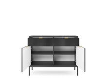 Load image into Gallery viewer, Nova Sideboard Cabinet 104cm Arte-N NOVA-KSZ-104-G Modern, sleek sophisticated. Nova is a modern sideboard cabinet that delivers on all fronts. With refined details throughout, it is available in three different colour schemes that can complement any room decor style. Storage options include two hinged doors, four closed compartments a pair of drawers, making the Nova sideboard a perfect choice for creating functional space in your home. W104cm x H83cm x D39cm Colour: Black Matt Grey Matt Two Hinged Doors T