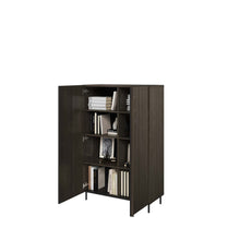 Load image into Gallery viewer, Piemonte PE-05 Highboard Cabinet 92cm Arte-N PIEMONTE PE-05 W92cm x H144cm x D44cm Colour: Portl Ash Black Two Hinged Doors Six Shelves Maximum Weight Limit Per Shelf - 5kg Weight: 58kg Matching Furniture Available  Made from 16mm high-quality laminated board Assembly Required Estimated Direct Home Delivery Time: 3-5 Weeks