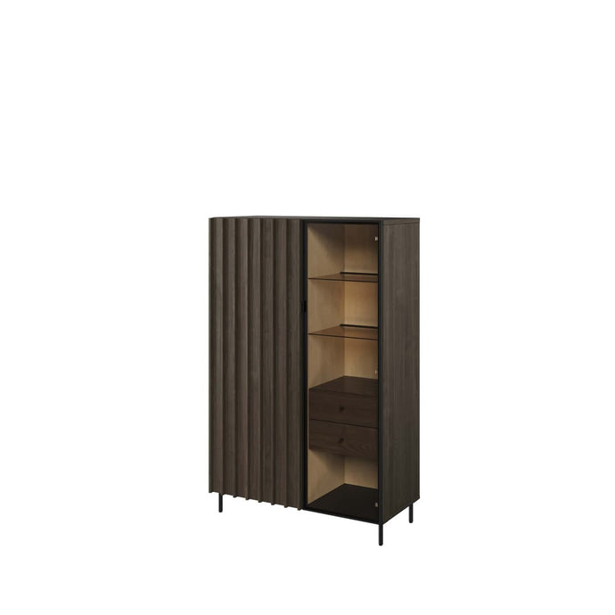 Piemonte PE-06 Display Cabinet 92cm Arte-N PIEMONTE PE-06 W92cm x H144cm x D44cm Colour: Portl Ash Black Two Hinged Doors [One Partially Glassed] Six Shelves [Two Glass] Maximum Weight Limit Per Shelf - 5kg Two Drawers LED Lighting Included Weight: 70kg Matching Furniture Available Made from 16mm high-quality laminated board Assembly Required Estimated Direct Home Delivery Time: 3-5 Weeks