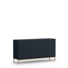 Load image into Gallery viewer, Pula Sideboard Cabinet 150cm Arte-N PL-01-GNT W150cm x H80cm x D41cm Colour: Navy Black Portl Ash Two Hinged Doors Three Drawers Two Shelves Gold Metal Legs Weight: 58kg Matching Furniture Available  Made from 16mm high-quality laminated board Assembly Required Estimated Direct Home Delivery Time: 3 - 4 Weeks