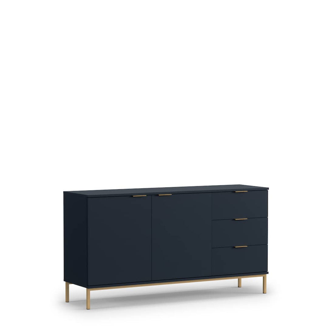 Pula Sideboard Cabinet 150cm Arte-N PL-01-GNT W150cm x H80cm x D41cm Colour: Navy Black Portl Ash Two Hinged Doors Three Drawers Two Shelves Gold Metal Legs Weight: 58kg Matching Furniture Available  Made from 16mm high-quality laminated board Assembly Required Estimated Direct Home Delivery Time: 3 - 4 Weeks