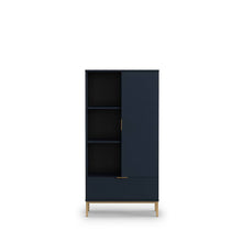 Load image into Gallery viewer, Pula Display Cabinet 70cm Arte-N PL-05-GNT W70cm x H140cm x D41cm Colour: Navy Black Portl Ash One Hinged Door Drawer Four Shelves Gold Metal Legs Hles Weight: 45kg Matching Furniture Available  Made from 16mm high-quality laminated board Assembly Required Estimated Direct Home Delivery Time: 3 - 4 Weeks