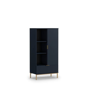 Pula Display Cabinet 70cm Arte-N PL-05-GNT W70cm x H140cm x D41cm Colour: Navy Black Portl Ash One Hinged Door Drawer Four Shelves Gold Metal Legs Hles Weight: 45kg Matching Furniture Available  Made from 16mm high-quality laminated board Assembly Required Estimated Direct Home Delivery Time: 3 - 4 Weeks