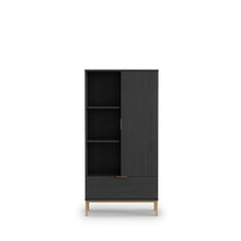 Load image into Gallery viewer, Pula Display Cabinet 70cm Arte-N PL-05-GNT W70cm x H140cm x D41cm Colour: Navy Black Portl Ash One Hinged Door Drawer Four Shelves Gold Metal Legs Hles Weight: 45kg Matching Furniture Available  Made from 16mm high-quality laminated board Assembly Required Estimated Direct Home Delivery Time: 3 - 4 Weeks