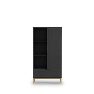 Pula Display Cabinet 70cm Arte-N PL-05-GNT W70cm x H140cm x D41cm Colour: Navy Black Portl Ash One Hinged Door Drawer Four Shelves Gold Metal Legs Hles Weight: 45kg Matching Furniture Available  Made from 16mm high-quality laminated board Assembly Required Estimated Direct Home Delivery Time: 3 - 4 Weeks
