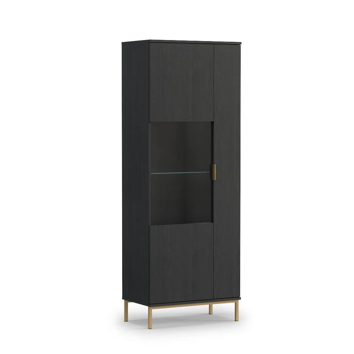 Pula Tall Display Cabinet 70cm Arte-N PL-09-GNT W70cm x H190cm x D41cm Colour: Navy Black Portl Ash Two Hinged Doors [One Partially Glassed] Seven Shelves [One Glass] Gold Metal Legs Hles Weight: 63kg Matching Furniture Available  Made from 16mm high-quality laminated board Assembly Required Estimated Direct Home Delivery Time: 3 - 4 Weeks