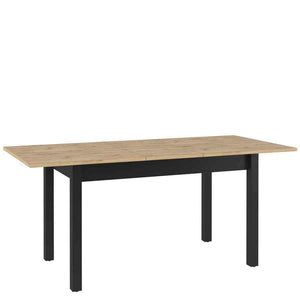 Quant QA-10 Extending Table Arte-N QUANT QA-10 Deftly crafted table that impresses with its aesthetic combination of Oak Artisan black decor. Its surface can extend sideways to go from 146cm of width to a whopping 186cm; perfect for accommodating more guests without using any extra floor space. W146cm - 186cm x H80cm x D84cm Colour: Oak Artisan with Black Decor Matching furniture available Made from 16mm high-quality laminated board Weight: 47kg Estimated Direct Home Delivery Date: 3-5 Weeks