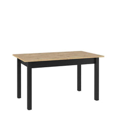 Load image into Gallery viewer, Quant QA-10 Extending Table Arte-N QUANT QA-10 Deftly crafted table that impresses with its aesthetic combination of Oak Artisan black decor. Its surface can extend sideways to go from 146cm of width to a whopping 186cm; perfect for accommodating more guests without using any extra floor space. W146cm - 186cm x H80cm x D84cm Colour: Oak Artisan with Black Decor Matching furniture available Made from 16mm high-quality laminated board Weight: 47kg Estimated Direct Home Delivery Date: 3-5 Weeks