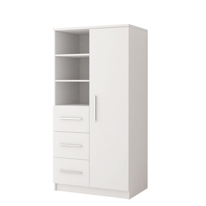 Omega OM-05 Tall Cabinet 80cm Arte-N OMEGA-I-05-W W80cm x H160cm x D40cm Colour: Front: White Matt Carcass: White Matt Grey Matt Oak Sonoma One Hinged Door Five Shelves Three Drawers Weight: 53kg ABS Edging Matching Furniture Available  Made from 16mm high-quality laminated board Assembly Required Estimated Direct Home Delivery Time: 4 - 5 Weeks
