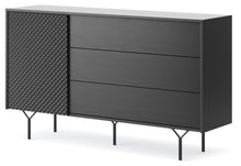 Load image into Gallery viewer, Raven Sideboard Cabinet 144cm Arte-N RAVEN-KSZ144-BM W144cm x H83cm x D38cm Colour: Graphite One Hinged Door One Shelf Three Drawers Push-To-Open System Weight: 49kg Matching Furniture Available  Made from 16mm high-quality laminated board MDF Rippled Front Assembly Required Estimated Direct Home Delivery Time: 2-4 Weeks 