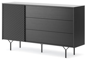 Raven Sideboard Cabinet 144cm Arte-N RAVEN-KSZ144-BM W144cm x H83cm x D38cm Colour: Graphite One Hinged Door One Shelf Three Drawers Push-To-Open System Weight: 49kg Matching Furniture Available  Made from 16mm high-quality laminated board MDF Rippled Front Assembly Required Estimated Direct Home Delivery Time: 2-4 Weeks 
