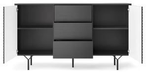 Raven Sideboard Cabinet 144cm Arte-N RAVEN-KSZ1442D-BM W144cm x H83cm x D38cm Colour: Graphite Two Hinged Doors Two Shelves Three Drawers Push-To-Open System Weight: 50kg Matching Furniture Available  Made from 16mm high-quality laminated board MDF Rippled Fronts Assembly Required Estimated Direct Home Delivery Time: 2-4 Weeks 