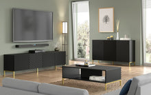Load image into Gallery viewer, Surf TV Cabinet 200cm Arte-N SURF-RTV200-4D-WM W200cm x H56cm x D42cm Colour: White Black Four Hinged Doors [Push-To-Open System] Gold Metal Legs Matching Furniture Available  MDF Fronts Made from 16mm high-quality laminated board Assembly Required Weight: 45kg Estimated Direct Home Delivery Time: 3 - 4 Weeks