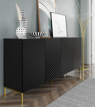 Load image into Gallery viewer, Surf Large Sideboard Cabinet 200cm Arte-N SURF-C2004D-WM W200cm x H87cm x D42cm Colour: White Black Four Hinged Doors Four Shelves Push-To-Open System Gold Metal Legs Matching Furniture Available  MDF Fronts Made from 16mm high-quality laminated board Assembly Required Weight: 65kg Estimated Direct Home Delivery Time: 3 - 4 Weeks