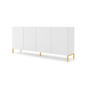 Surf Large Sideboard Cabinet 200cm Arte-N SURF-C2004D-WM W200cm x H87cm x D42cm Colour: White Black Four Hinged Doors Four Shelves Push-To-Open System Gold Metal Legs Matching Furniture Available  MDF Fronts Made from 16mm high-quality laminated board Assembly Required Weight: 65kg Estimated Direct Home Delivery Time: 3 - 4 Weeks